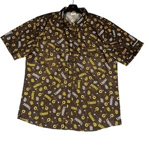 San Diego Padres MLB Button Down Shirt Mens XL Brown All Over‎ Print BDA Logo